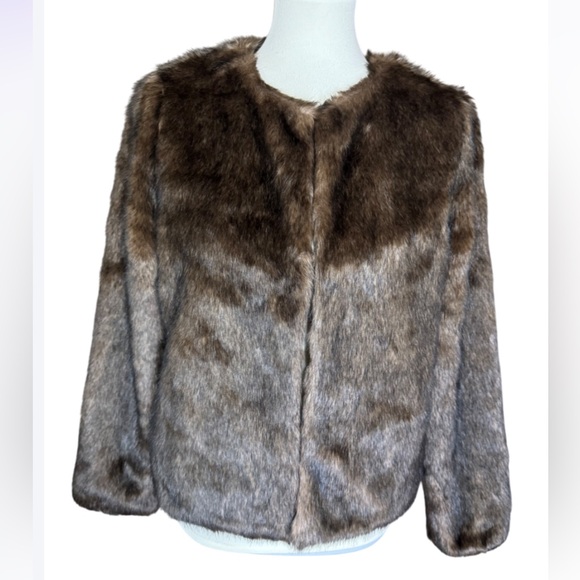 Guess Back Roads Brown Glam faux fur jacket Size Large - Picture 1 of 11